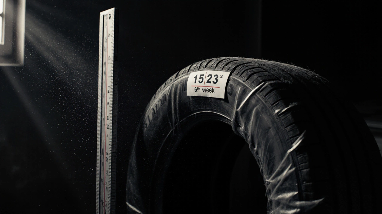 Хранение шины Hankook в темном гараже с датой производства 1523