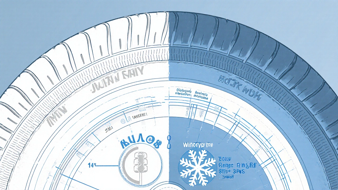 Сравнение конструкции всесезонной и зимней шины в разрезе