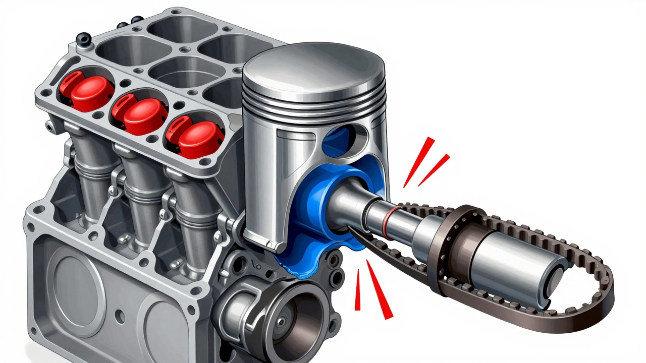 Схема столкновения поршня с клапаном при обрыве ремня ГРМ