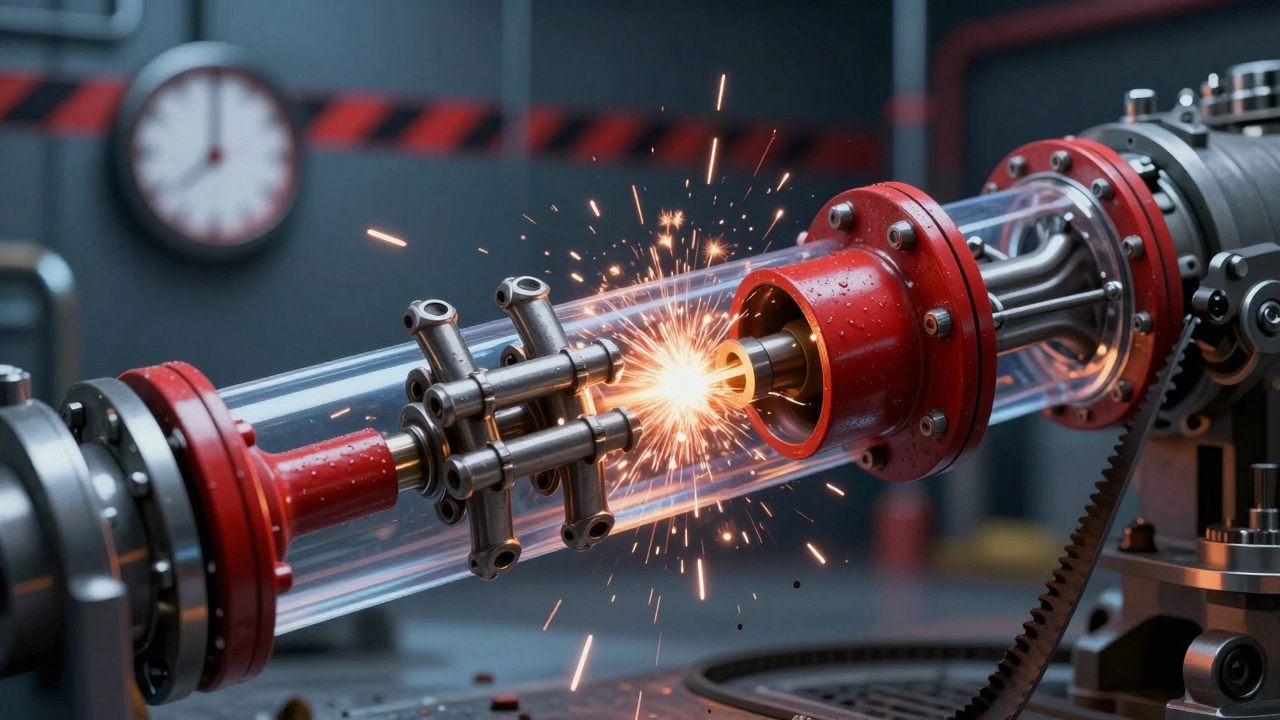 Внутри двигателя поршень ударяет о погнутые клапаны, ремень ГРМ разорван.