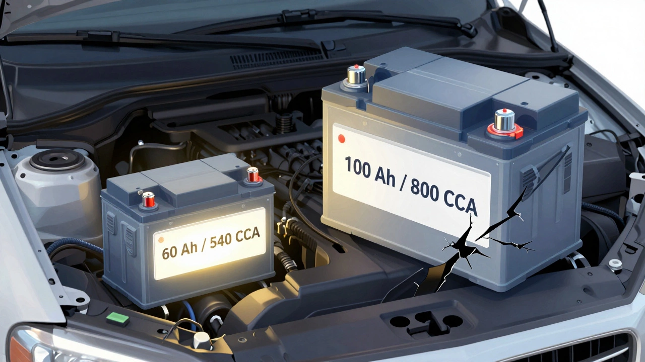 Перегруженный аккумулятор слишком большого размера разрушает крепление в моторном отсеке.