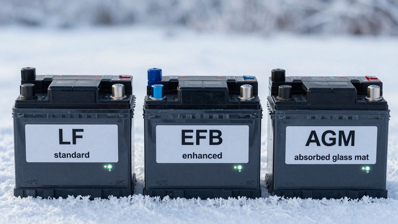 Три типа автомобильных аккумуляторов: LF, EFB и AGM — с различиями в конструкции и маркировке.