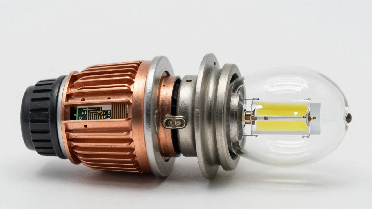 Детальный вид светодиодной автомобильной лампы с системой охлаждения крупным планом