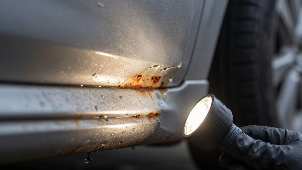 Осмотр подвески машины на наличие ржавчины и сколов.