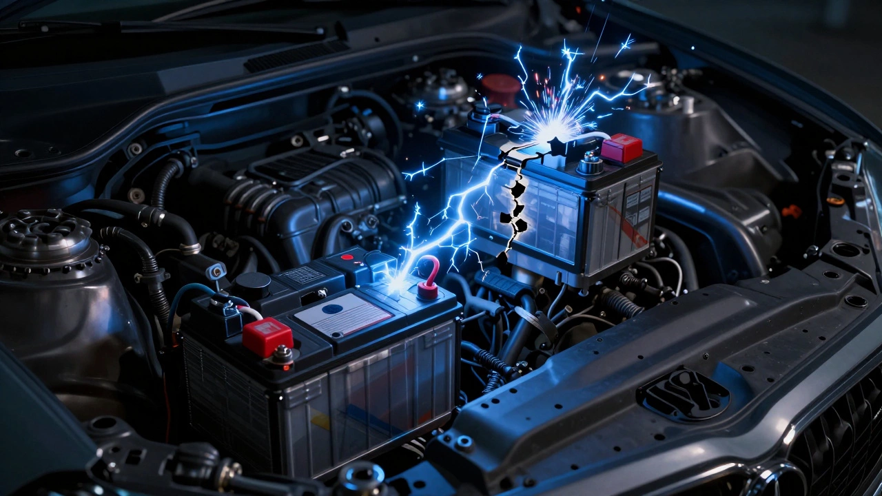 Правильно подключённый аккумулятор и с неправильной полярностью — искры и повреждения.