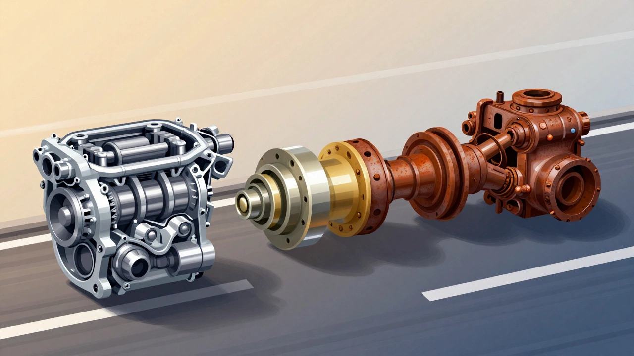 Сравнение нового и изношенного двигателя в разрезе