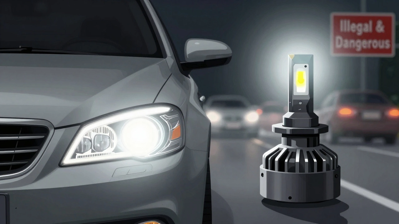 Сравнение правильного и неправильного монтажа светодиодных ламп: один — равномерный свет, другой — блики и слепящий поток вверх.