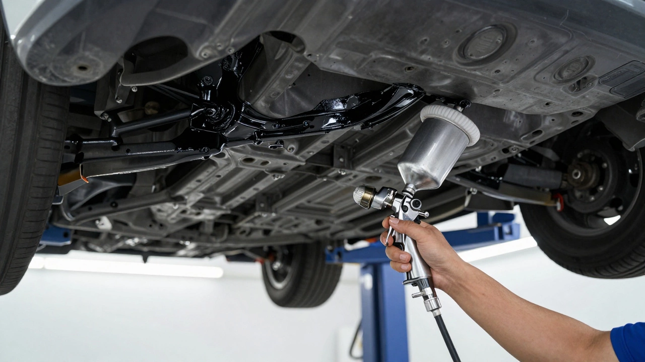 Процесс нанесения антикоррозийного покрытия на днище автомобиля