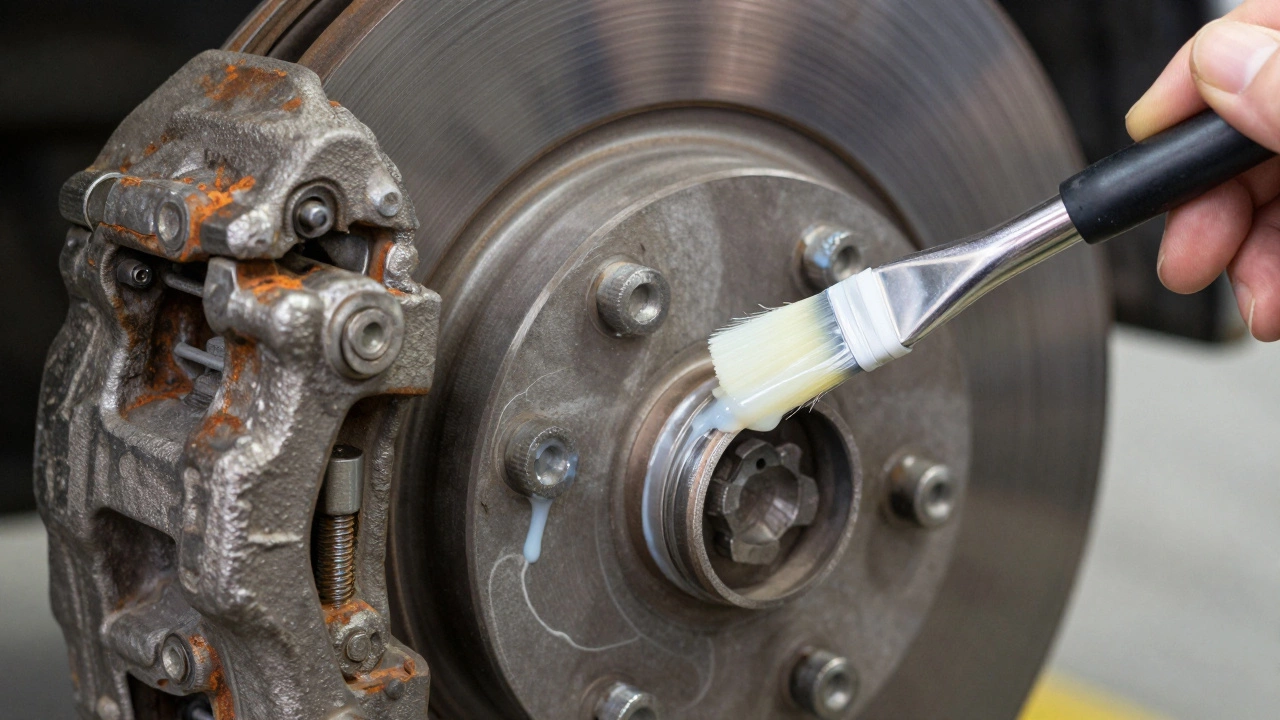 Процесс смазки направляющих суппорта специальной высокотемпературной смазкой