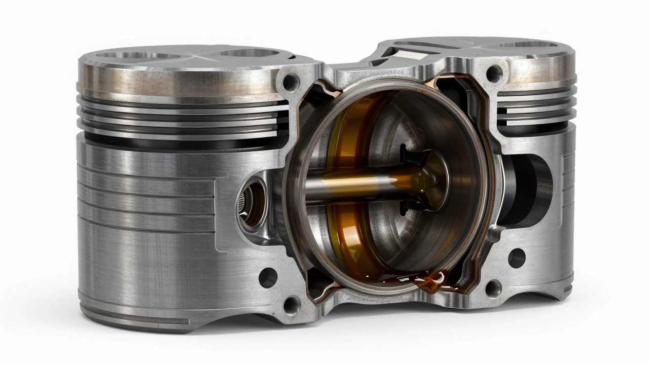 Схематичный разрез цилиндра с изношенными поршневыми кольцами