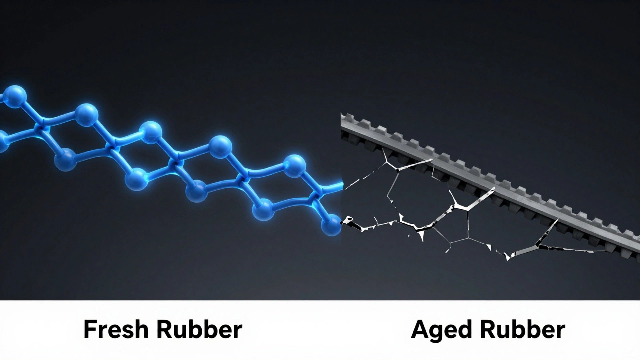 Сравнение молекулярной структуры нового и старого каучука
